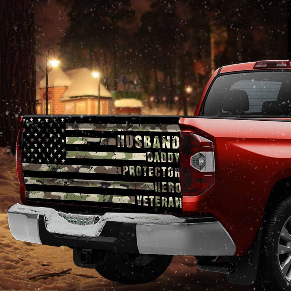 Husband Daddy Protector Hero Veterans truck Tailgate Decal Sticker Wrap Tailgate Wrap Decals For Trucks