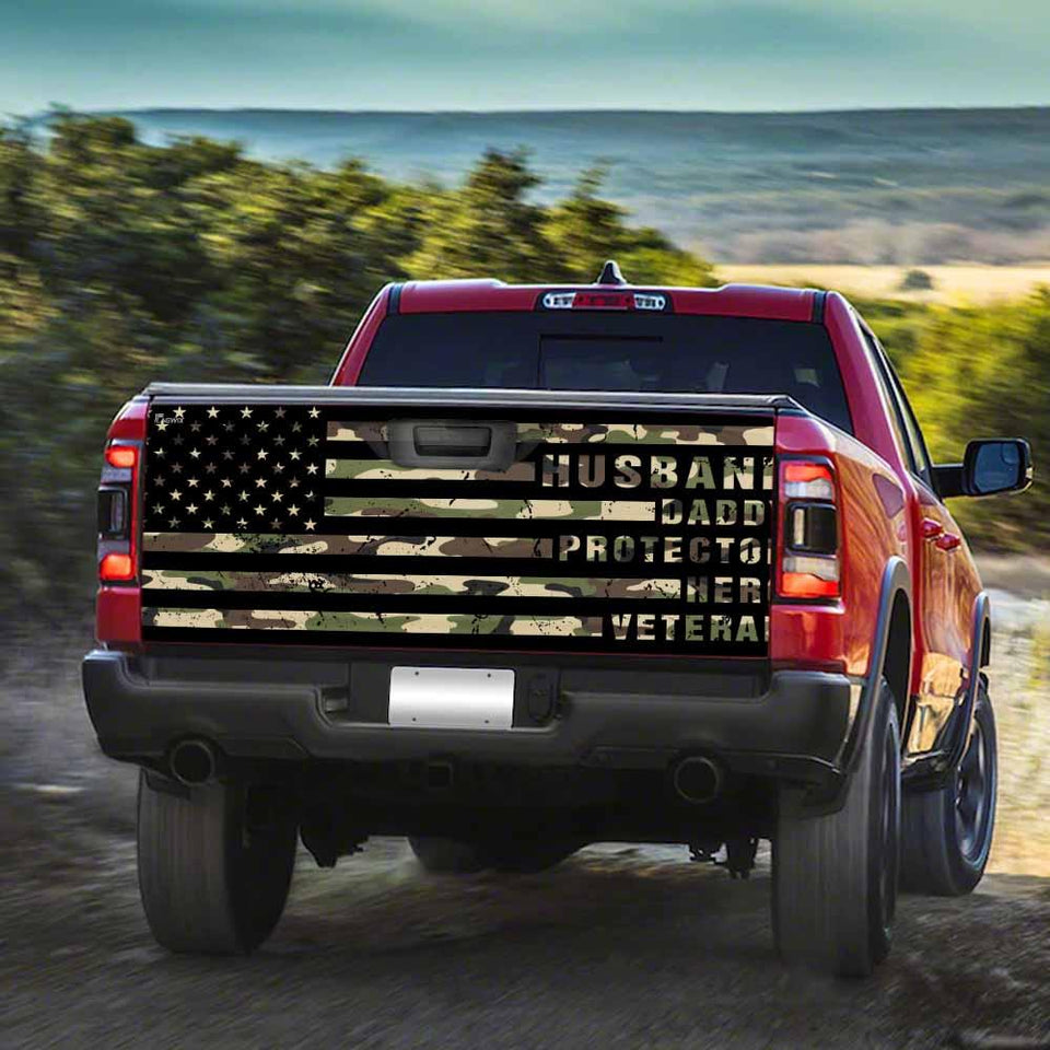 Husband Daddy Protector Hero Veterans truck Tailgate Decal Sticker Wrap Tailgate Wrap Decals For Trucks