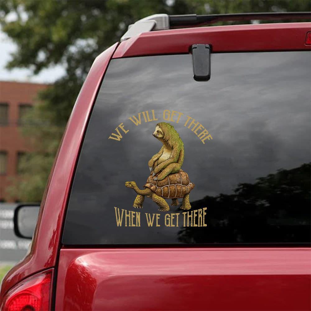 [sk0295-snf-tpa] Sloth n turtle We will get there when we get there car Sticker animal Lover - Camellia Print