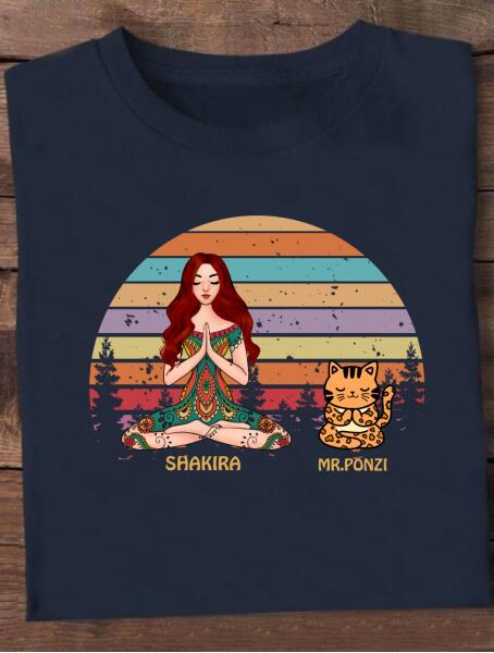 [LD1852-ds-lad] Cat yoga Customized t-shirt