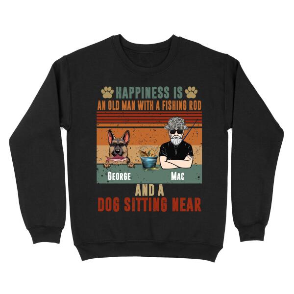 [LD1853-ds-lad] Old man with a fishing rod and a dog near Customized Shirt