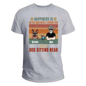 [LD1853-ds-lad] Old man with a fishing rod and a dog near Customized Shirt
