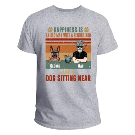 [LD1853-ds-lad] Old man with a fishing rod and a dog near Customized Shirt