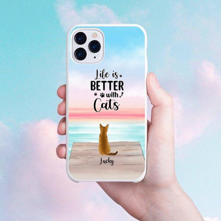 [PQ0242-ds-tnt] Life is better with cat Customized Phone case Cat lovers