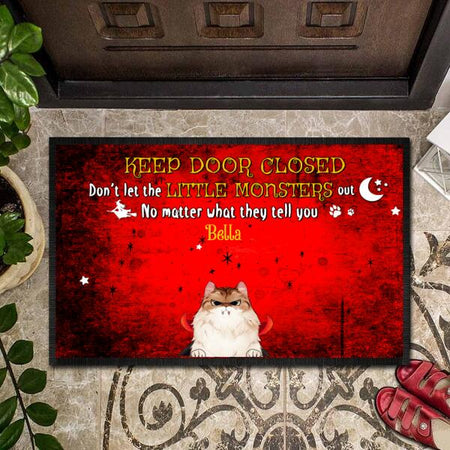 Keep Door Close No Matter What They Tell You Customized Doormat Halloween Lovers Cat Lovers
