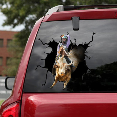[ld0072-snf-lad]-bull-riding-crack-car-sticker-