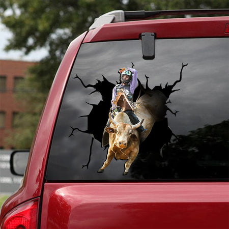 [ld0072-snf-lad]-bull-riding-crack-car-sticker-
