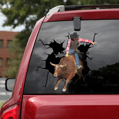 [ld0074-snf-lad]-bull-riding-crack-car-sticker-