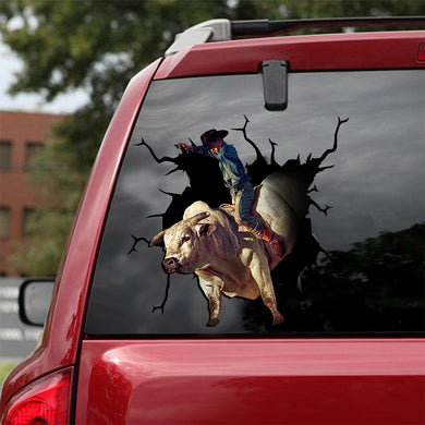 [ld0077-snf-lad]-bull-riding-crack-car-sticker-