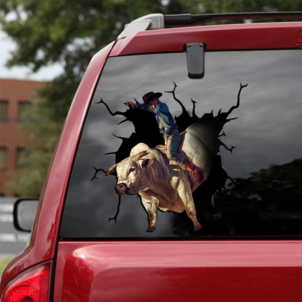[ld0077-snf-lad]-bull-riding-crack-car-sticker-
