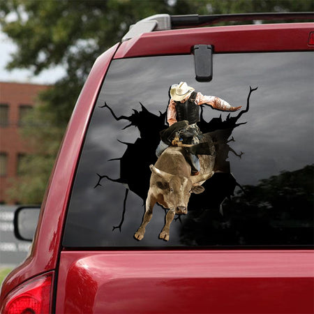 [ld0078-snf-lad]-bull-riding-crack-car-sticker-
