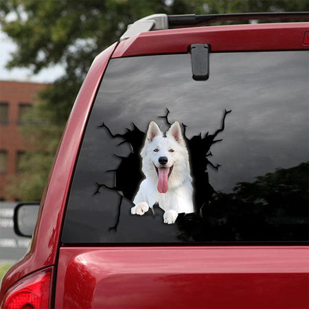 White German Shepherd Crack Sticker Car Window Happy Waterproof Labels For Bottles Gift Delivery