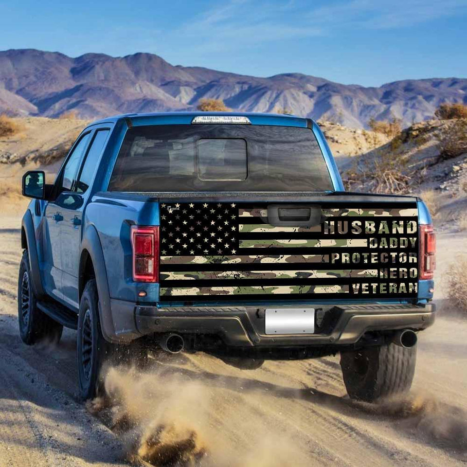 Husband Daddy Protector Hero Veterans truck Tailgate Decal Sticker Wrap Tailgate Wrap Decals For Trucks