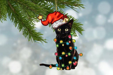 [sk0081-pw-ornm-tpa] Ornament Black Cat Gift For Christmas Decorate The Pine Tree - Camellia Print