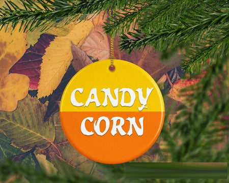 Candy Corn Orange Yellow White Happy Halloween Tree Ornament Decorations, Halloween Decorations, Halloween Decor, Ceramic Ornament