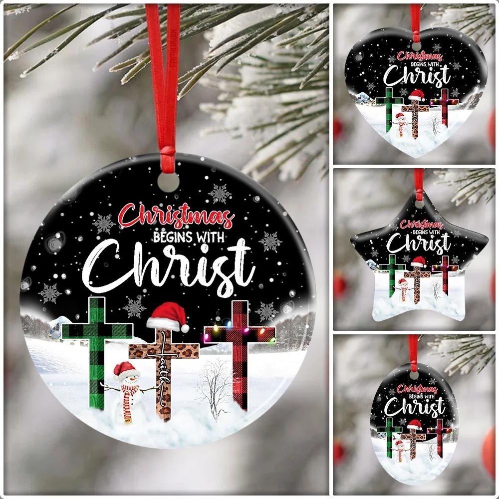 Christmas Begins With Christ. Christian Ceramic Ornament Christmas Home Decor