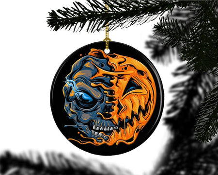 Creepy Pumpkin Half Face Happy Halloween Tree Ornament Decorations, Halloween Decorations, Halloween Decor
