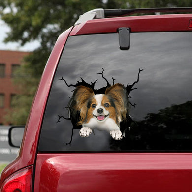 [dt0930-snf-tnt]-papillon-crack-car-sticker-dog-lovers