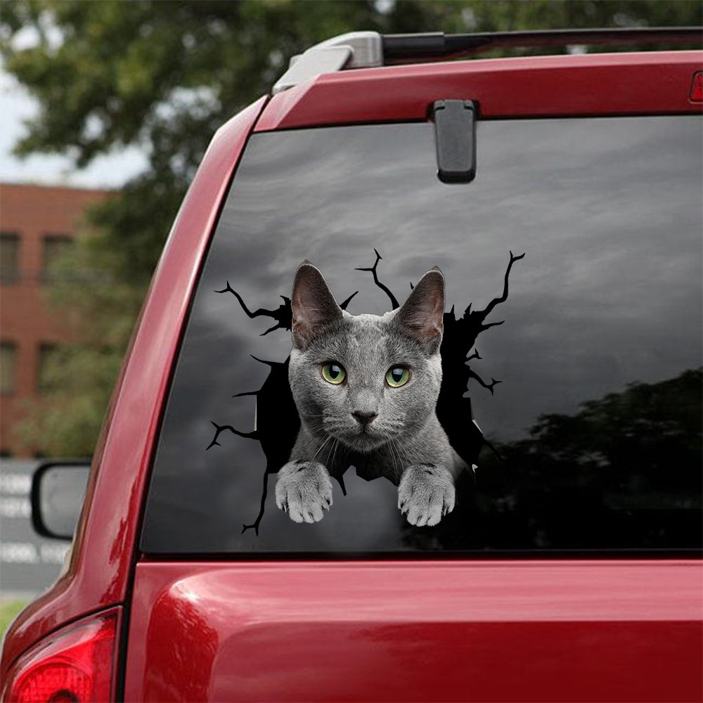 [dt0977-snf-tnt]-russian-blue-cat-crack-car-sticker-cat-lovers