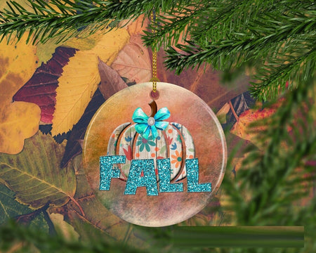 Fall Pumpkin Turquoise Happy Halloween Tree Ornament Decorations, Halloween Decorations, Halloween Decor, Ceramic Ornament