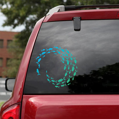 [sk0498-snf-tpa]-flock-of-fish-sticker-animals-lover