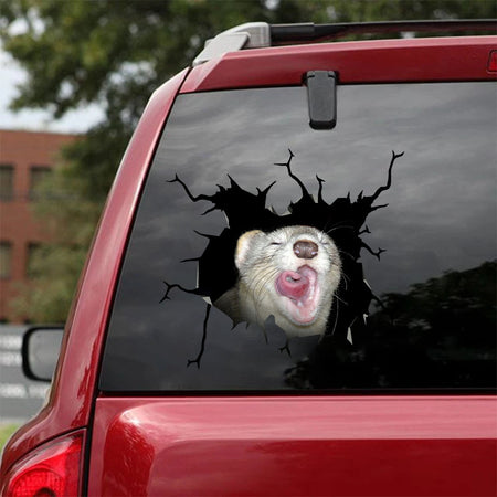[ha0199-snf-lad]-ferret-crack-car-sticker-ferrets-lover