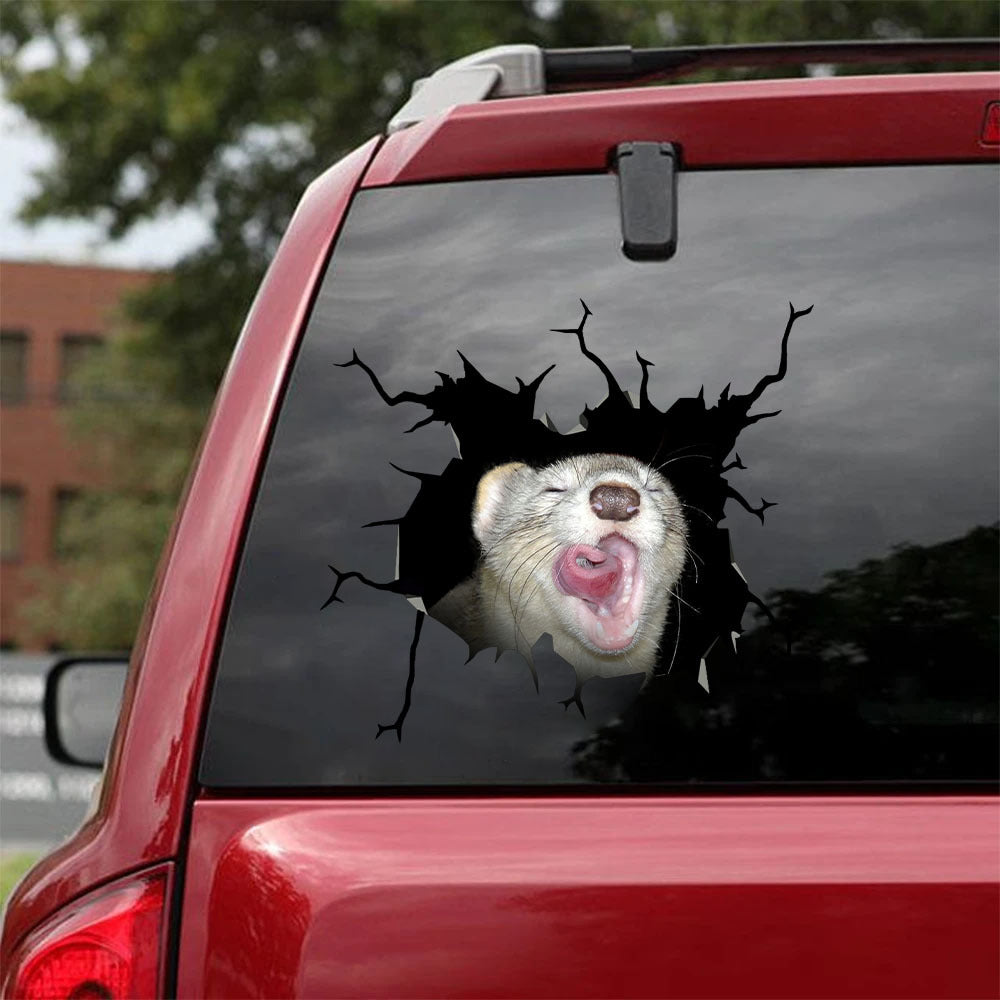 [ha0199-snf-lad]-ferret-crack-car-sticker-ferrets-lover