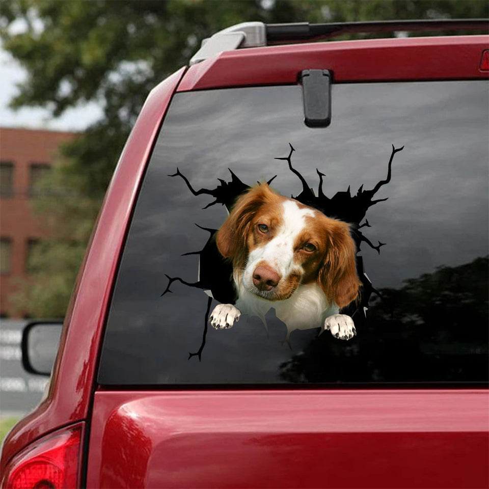 [ha0335-snf-lad]-brittany-crack-car-sticker-dogs-lover