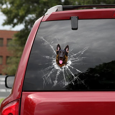 [sk0200-snf-hnd] Funny GERMAN SHEPHERD Crack Car dogs Sticker Lover - Camellia Print