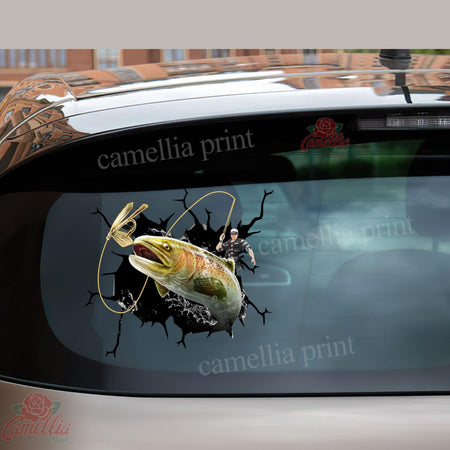 Funny Flying Fishing Crack Sticker For Car Window Super Cute Bumper Sticker Maker 40th Anniversary Gift
