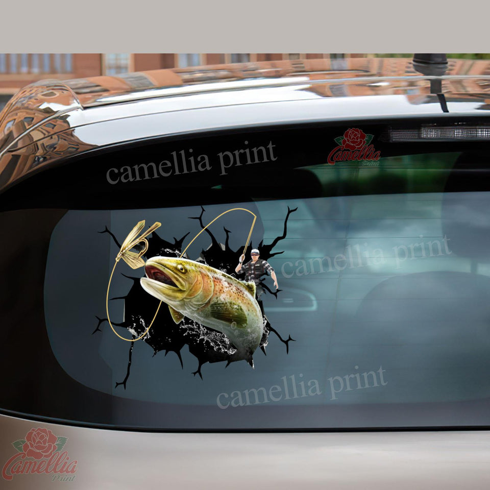 Funny Flying Fishing Crack Sticker For Car Window Super Cute Bumper Sticker Maker 40th Anniversary Gift
