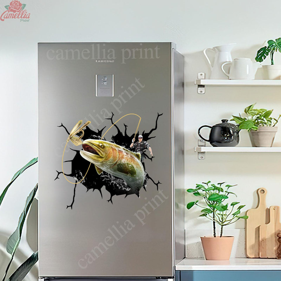 Funny Flying Fishing Crack Sticker For Car Window Super Cute Bumper Sticker Maker 40th Anniversary Gift