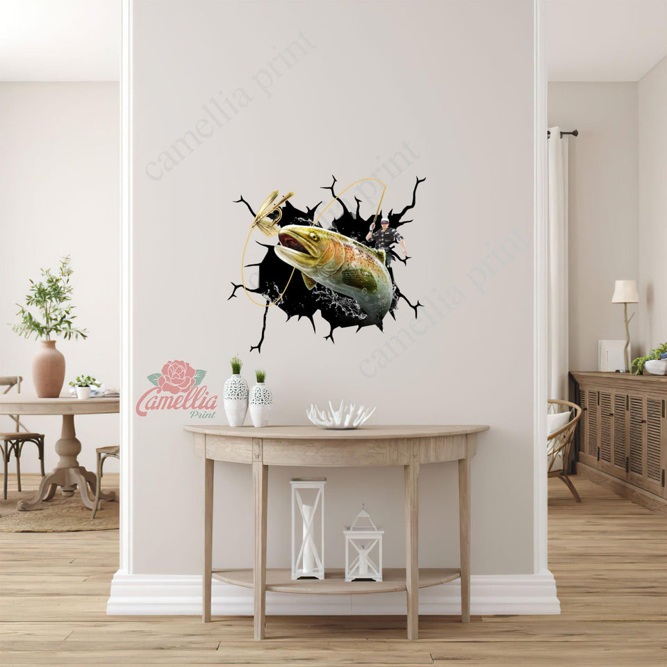 Funny Flying Fishing Crack Sticker For Car Window Super Cute Bumper Sticker Maker 40th Anniversary Gift