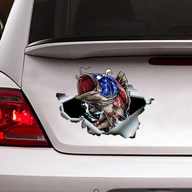 [sk0357-snf-hnd] Bass Fishing Crack Car Sticker Fishing lover - Camellia Print
