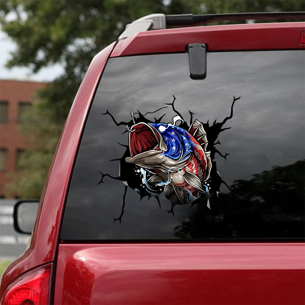 [sk0361-snf-hnd]-bass-fishing-crack-car-sticker-fishing-lover