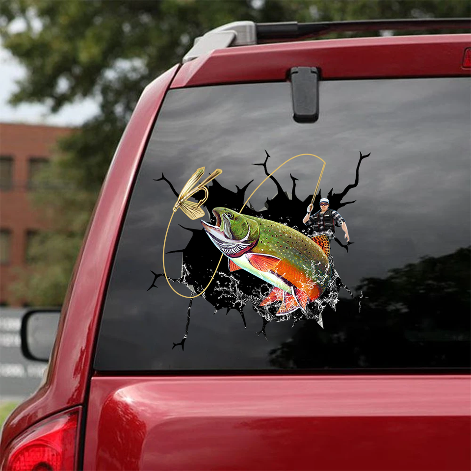 [sk0554-snf-hnd]-brook-trout-men-crack-car-sticker-fishing-lover