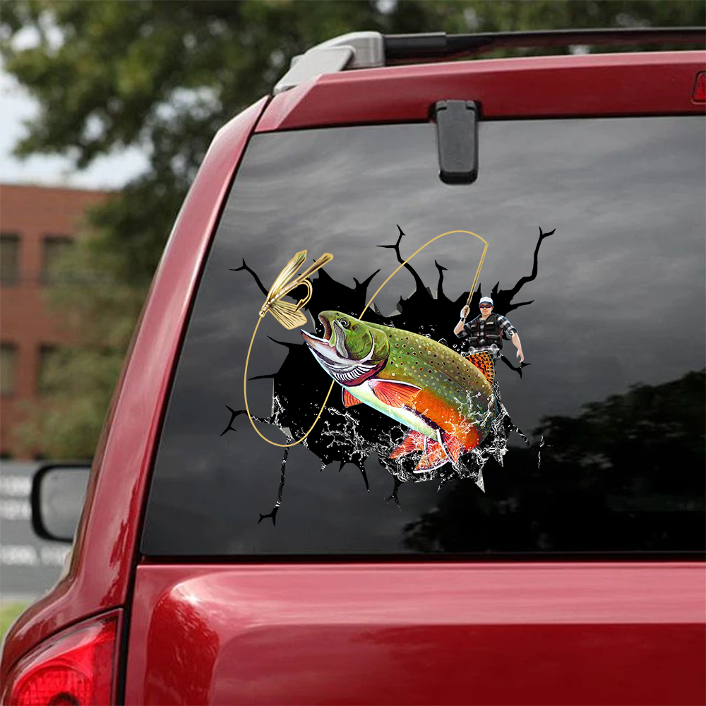[sk0554-snf-hnd]-brook-trout-men-crack-car-sticker-fishing-lover