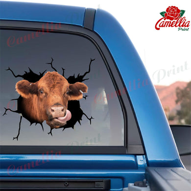 Red Angus Cow Crack Sticker Cute Funny Car Decal Stickers Gifts For Dad