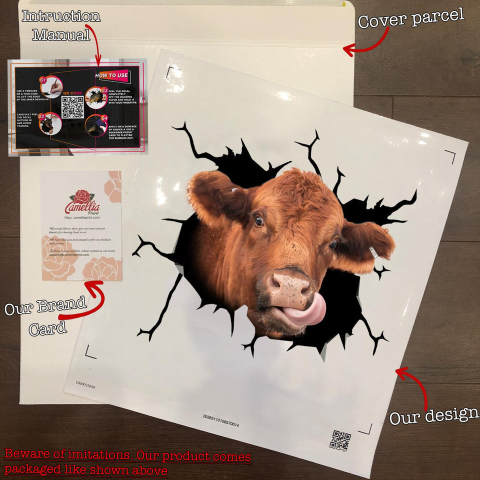 Red Angus Cow Crack Sticker Cute Funny Car Decal Stickers Gifts For Dad