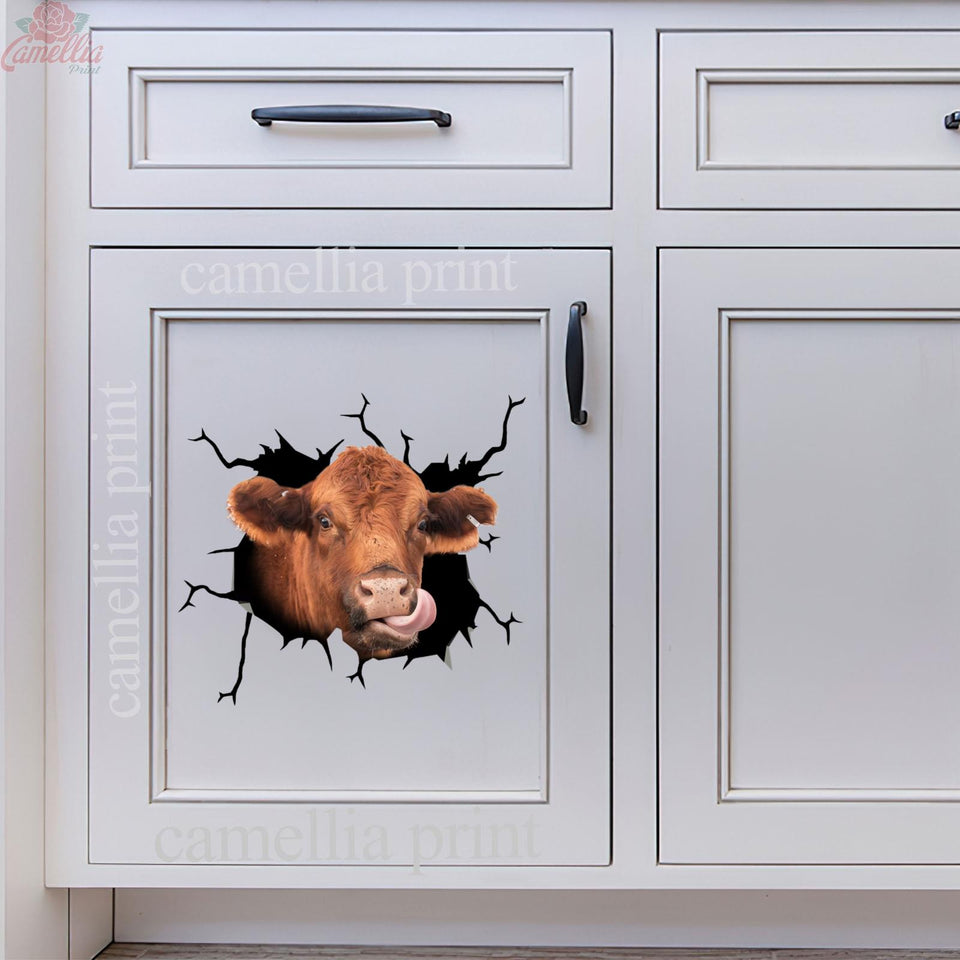 Red Angus Cow Crack Sticker Cute Funny Car Decal Stickers Gifts For Dad