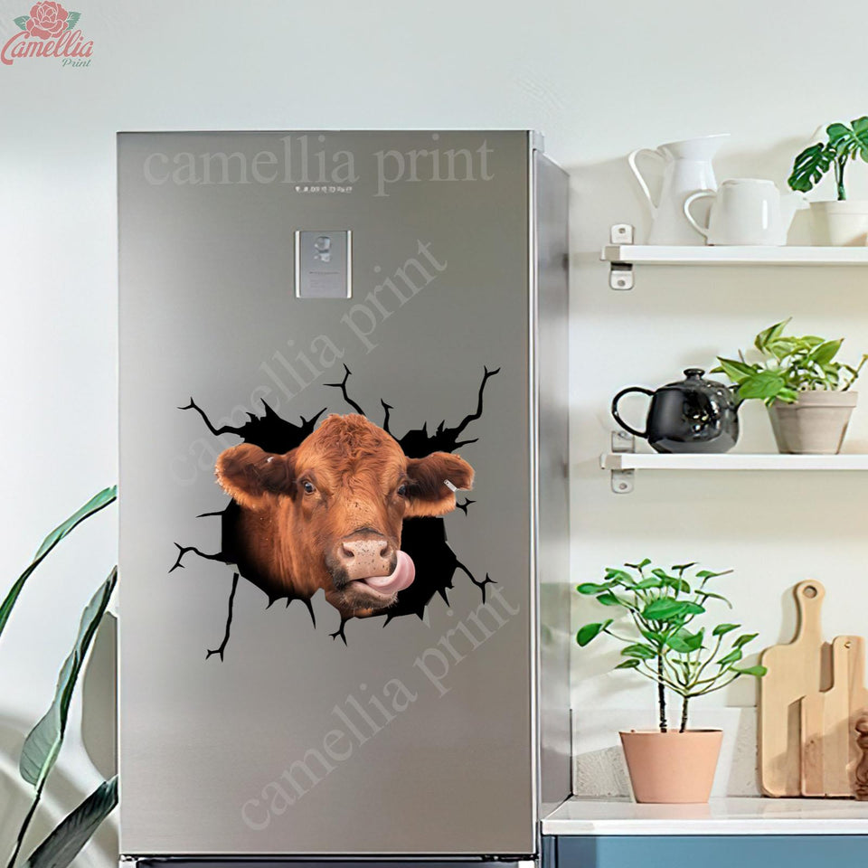 Red Angus Cow Crack Sticker Cute Funny Car Decal Stickers Gifts For Dad