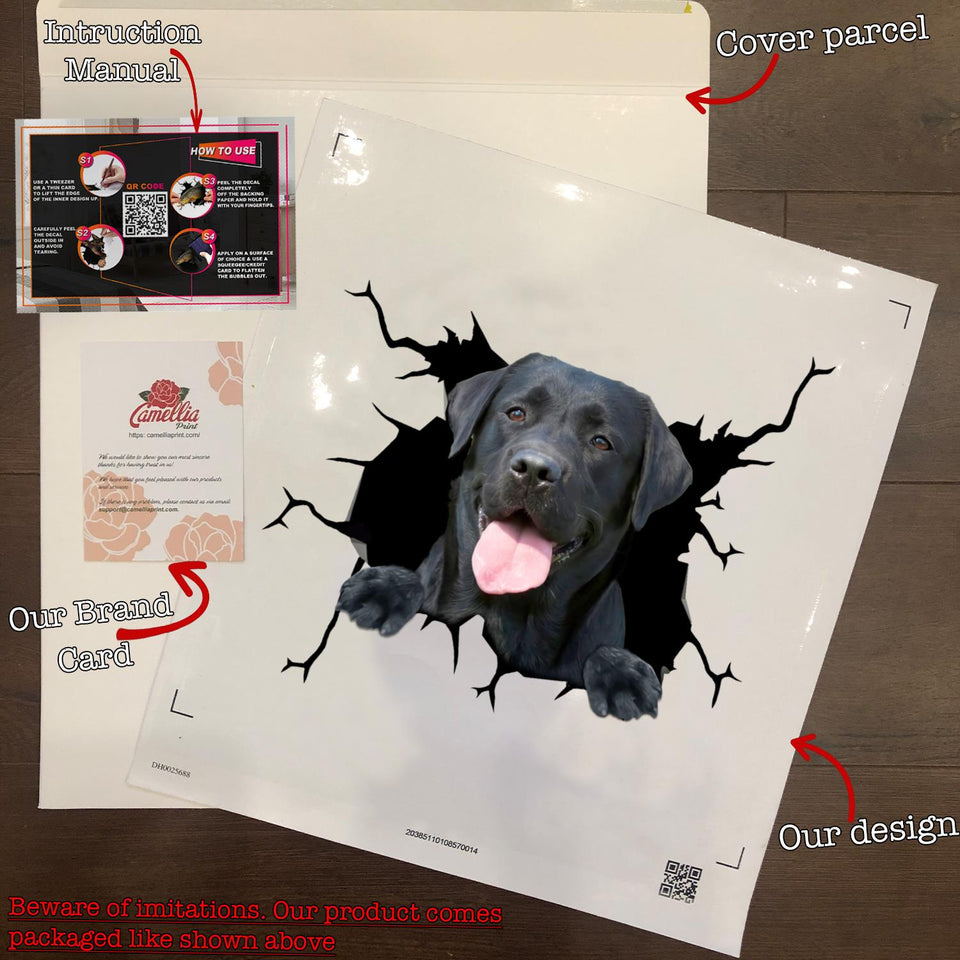 Black Labrador Crack Decor Decal Funny Faces Custom Stickers Couple Gift Ideas