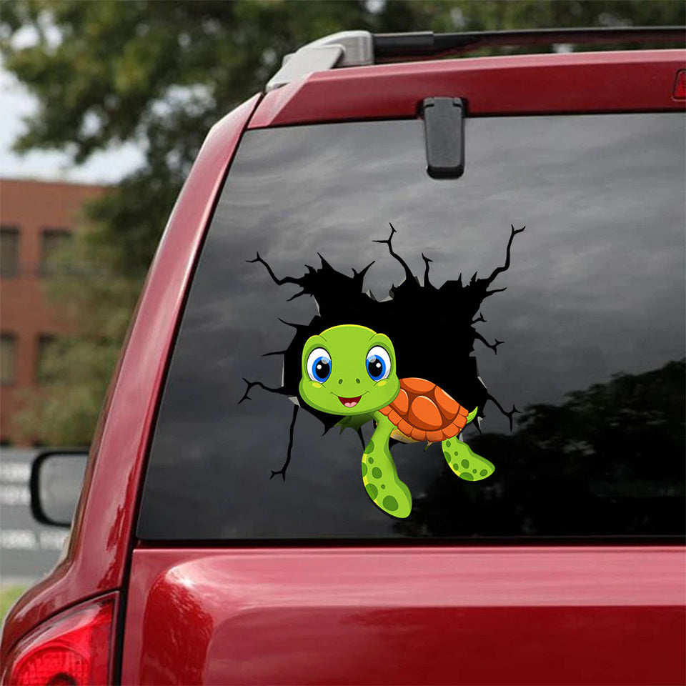 [sk1928-snf-ptd]-comic-turtle-crack-sticker-sea-animals-lover