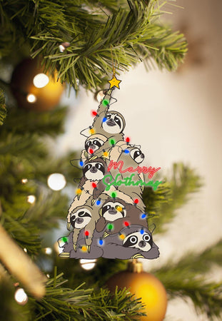 sk0017 Ornament Sloth Gift For Christmas Decorate The Pine Tree - Camellia Print