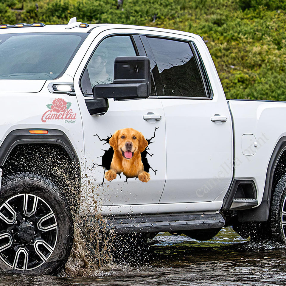 Golden Retriever Crack Decals For Cars Cute Sticker Christmas Gifts