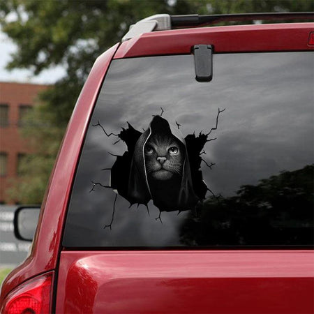 [sk0207-snf-tnt] Funny Black Cats crack Sticker Lover - Camellia Print