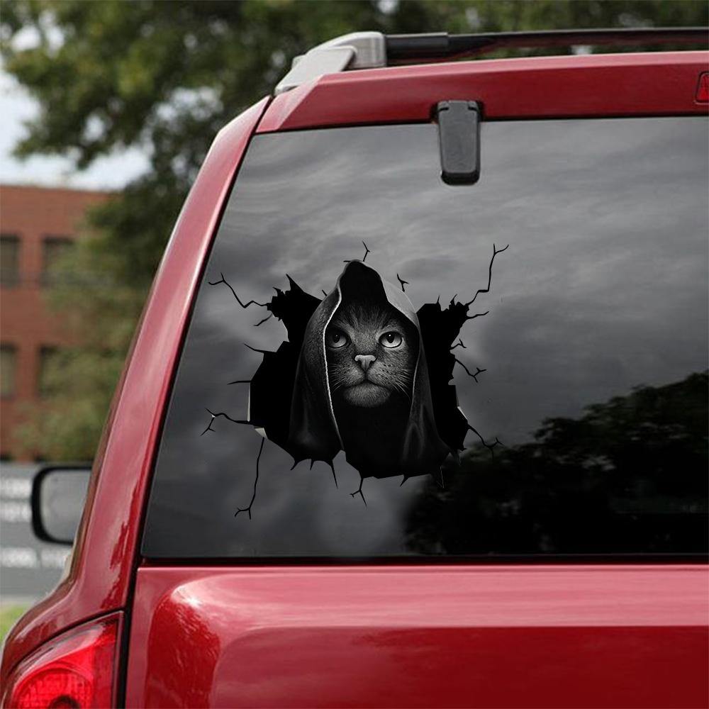 [sk0207-snf-tnt] Funny Black Cats crack Sticker Lover - Camellia Print