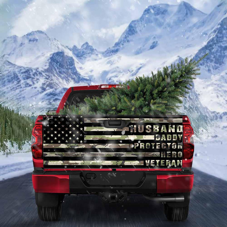 Husband Daddy Protector Hero Veterans truck Tailgate Decal Sticker Wrap Tailgate Wrap Decals For Trucks