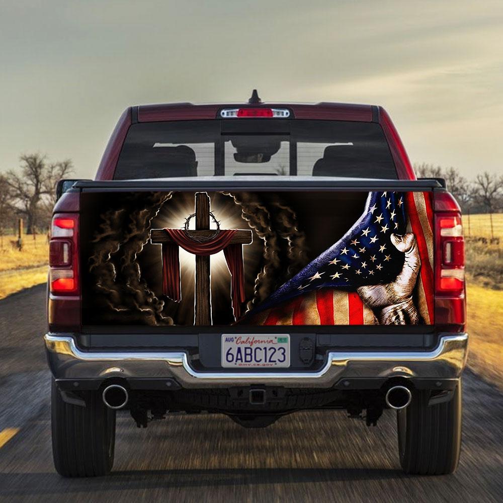 Jesus Cross In American truck Tailgate Decal Sticker Wrap Tailgate Wrap Decals For Trucks